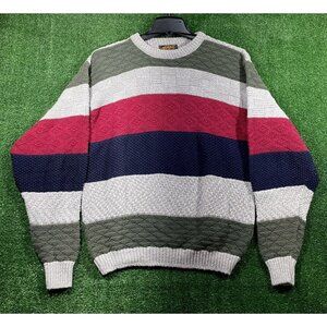 Vintage Eddie Bauer Made In USA Colorful Striped Chunky Knit Sweater Size Medium